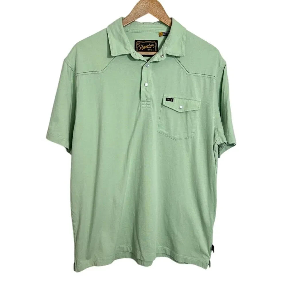 Howler Bros Ranchero Polo Shirt Men's L Green Pearl Snap Western Short Sleeve
